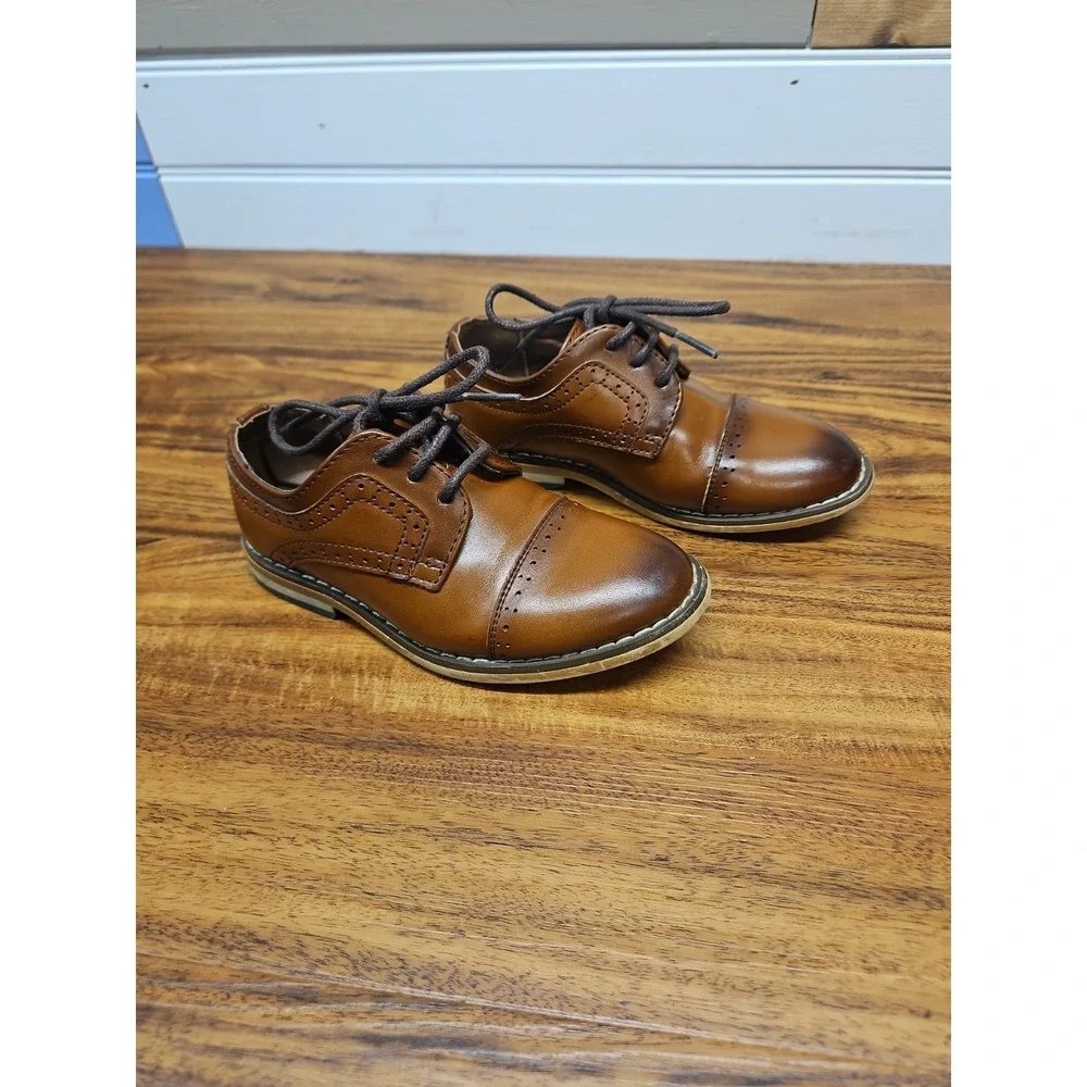 STACY ADAMS 'Madison' Cap Toe Lace Up Boys Shoes Size 7M Brown Church Dress Up